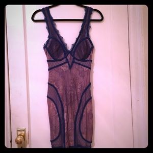 Bebe Blue Lace Illusion Bodycon Dress